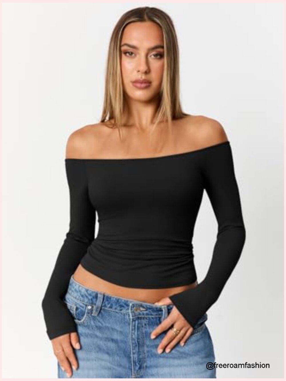 Long Sleeve Off The Shoulder Slim Fit Top Y2K Going Out Cute Basic - Picture 2 of 6